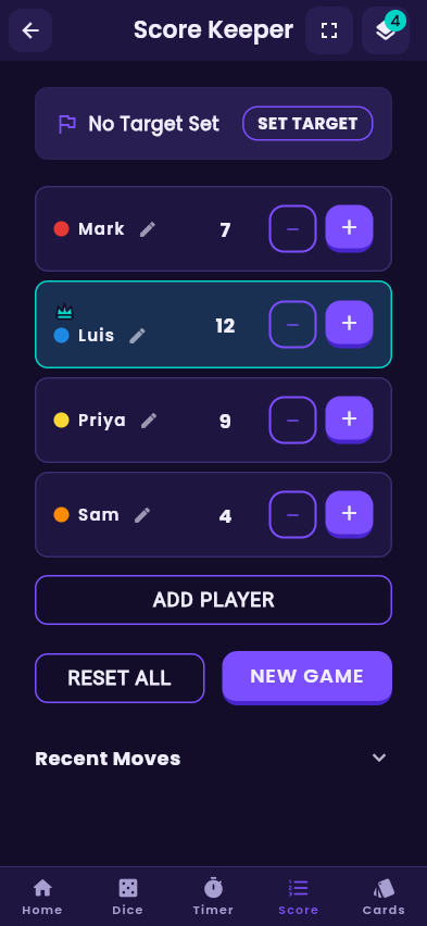 The ShuffleUp Score screen