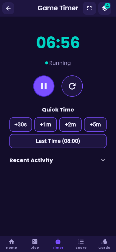 The ShuffleUp Timer screen